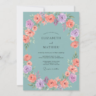 Invitation Mariage Floral au Bleu Pâle Poussiéreux