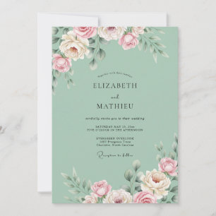Invitation Mariage Floral au Rose Tendre Sauge