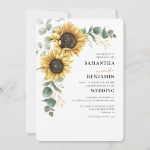 Invitation Mariage floral au tournesol et à l'eucalyptus aqua