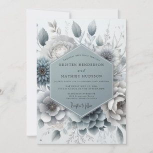 Invitation Mariage Floral Aura Bleu Ardoise