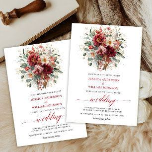 Invitation Mariage Floral Automnal Bohème de Marsala Eucalypt