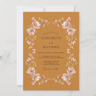 Invitation Mariage Floral Automnal Chaud Ocre