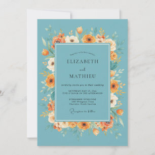 Invitation Mariage Floral Automnal de Teinte Turquoise