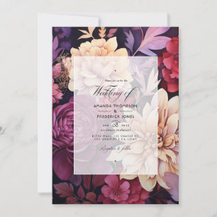 Invitation Mariage Floral Automnal de Vin de Prune et d'Or