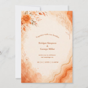 Invitation Mariage floral automnal en marbre d'agate au couch