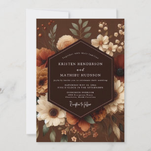 Invitation Mariage Floral Automnal Romantique Brun