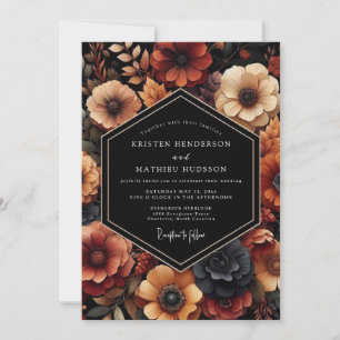 Invitation Mariage Floral Automnal Rouge Profond