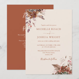 Invitation Mariage Floral Automnal Rustique Code QR