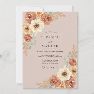 Invitation Mariage Floral Automnal Terracotta en Fleur