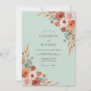 Invitation Mariage Floral Automnal Vert Menthe