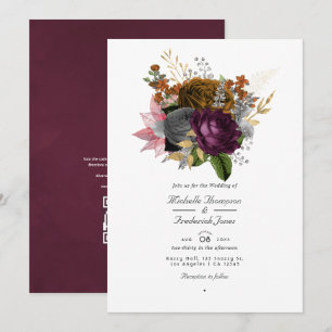 Invitation Mariage Floral Automne Vintage QR Code RSVP