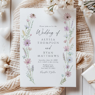 Invitation Mariage Floral aux Fleurs Sauvages Pastel Vintage