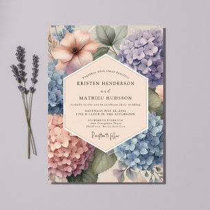 Invitation Mariage Floral aux Hortensias Bleu Clair