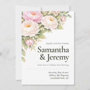 Invitation Mariage Floral aux Pivoines Roses et Blanches
