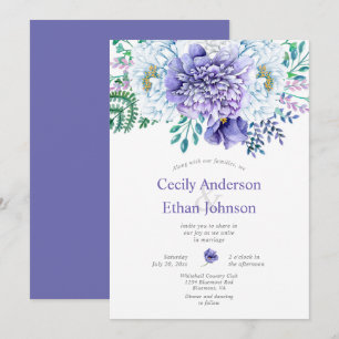 Invitation Mariage Floral aux Pivoines Violettes et Blanches