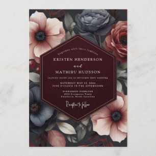 Invitation Mariage floral aux tons de bijoux de Bourgogne