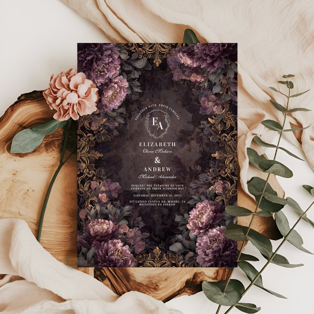 Invitation Mariage floral baroque noir et blanc (Créateur téléchargé)