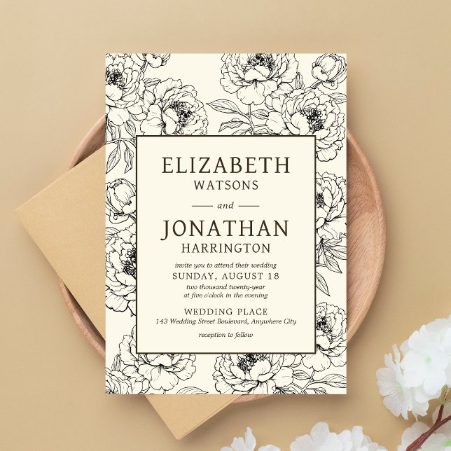 Invitation Mariage Floral beige (Floral Beige Wedding Invitation)