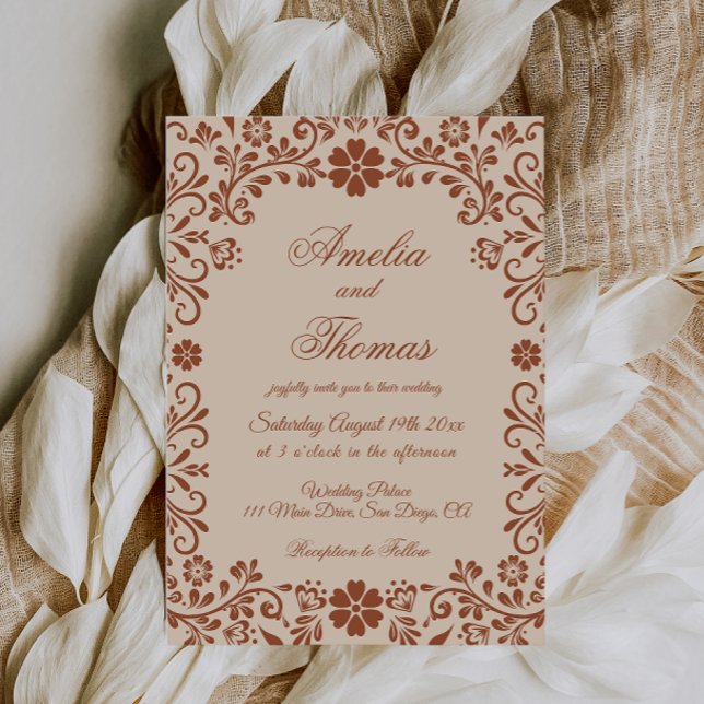 Invitation Mariage Floral beige de Fiesta mexicaine (Créateur téléchargé)