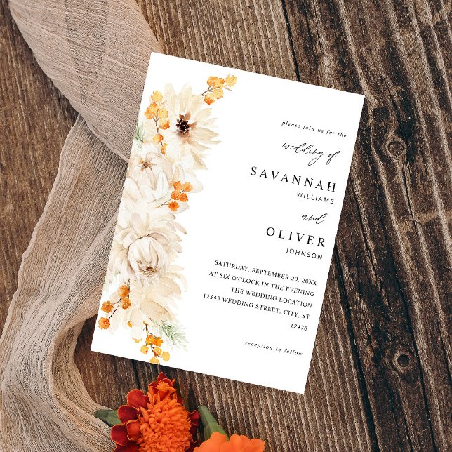 Invitation Mariage floral beige et orange (Créateur téléchargé)