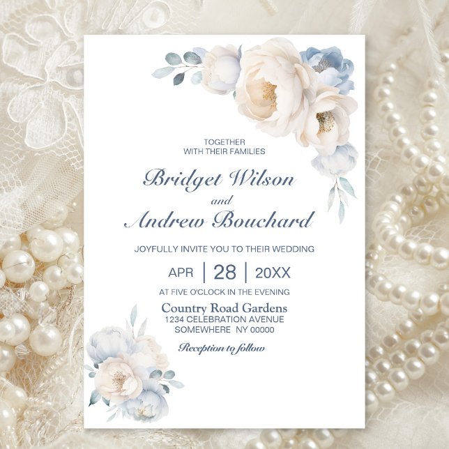Invitation Mariage floral blanc bleu foncé (Créateur téléchargé)