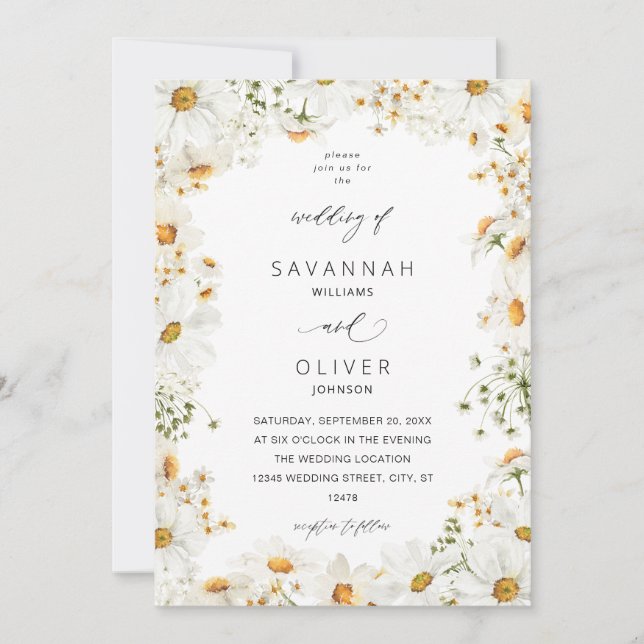 Invitation Mariage Floral Blanc Daisy (Devant)