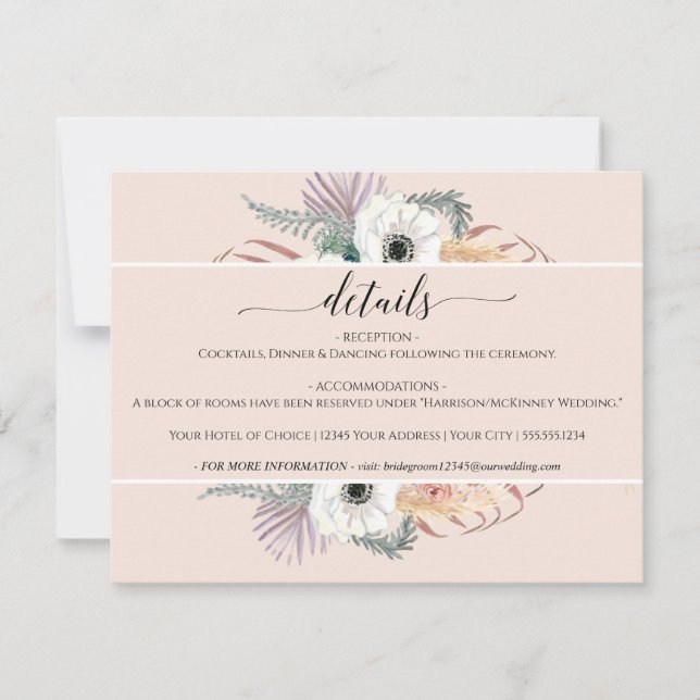 Invitation Mariage floral blanc de laiton de la Pampas (Devant)