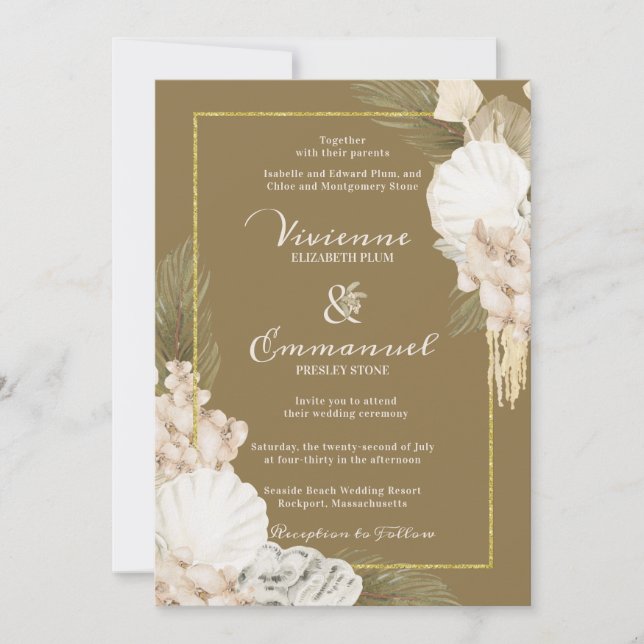 Invitation Mariage floral blanc de palmier tropical (Devant)