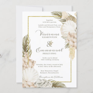 Invitation Mariage floral blanc de palmier tropical