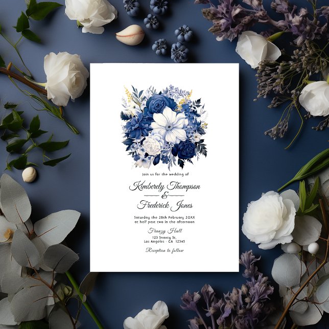 Invitation Mariage floral blanc et marine (Navy and White)