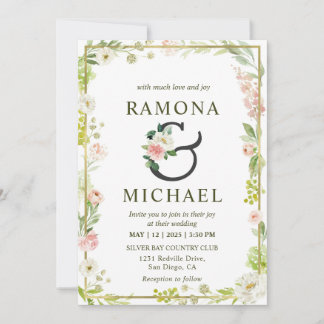 Invitation Mariage Floral Blanc Et Rose Vert Personnalisé