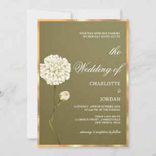 Invitation Mariage Floral Blanc et Vert Olive Rustique