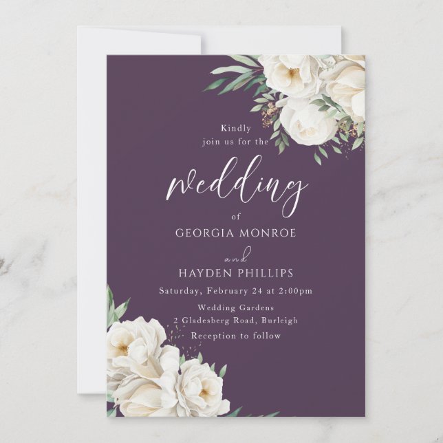 Invitation Mariage floral blanc et violet haut de gamme (Devant)