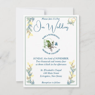 Invitation Mariage floral blanc, jaune et gris