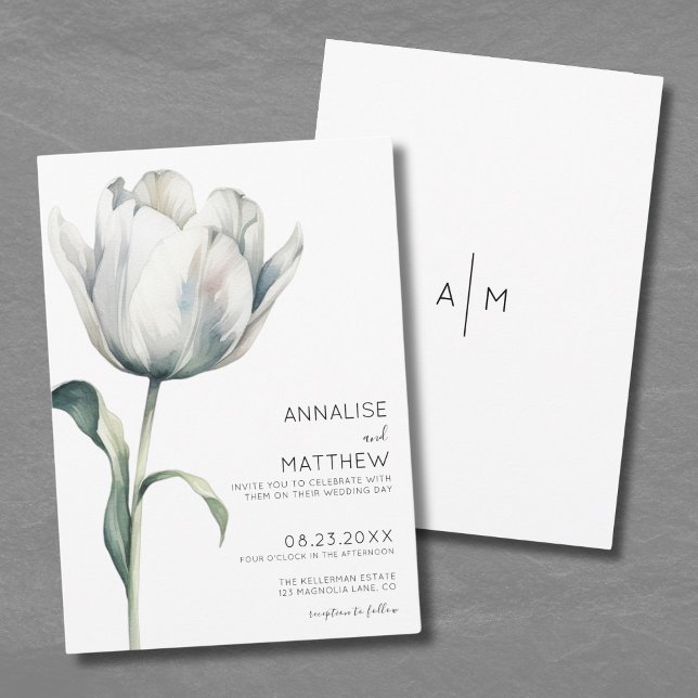 Invitation Mariage floral blanc moderne élégant de la Tulipe  (Spring Tulip Elegant Modern White Floral Wedding Invitation)