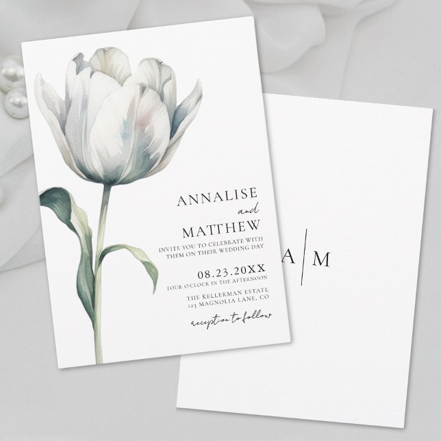 Invitation Mariage floral blanc moderne printemps élégant (Spring Elegant Modern White Floral Wedding Invitation)
