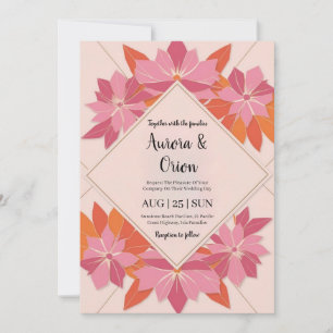 Invitation mariage floral blanc rose et orange