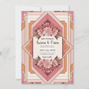 Invitation mariage floral blanc rose et orange