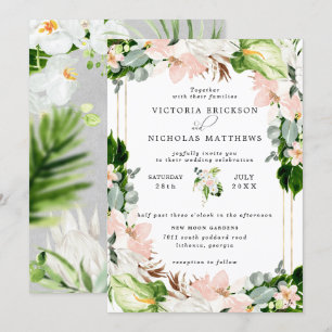 Invitation Mariage Floral blanc rose pâle tropical