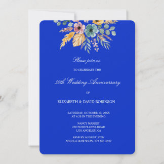 Invitation Mariage floral bleu 50e anniversaire