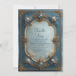 Invitation Mariage Floral Bleu Antique