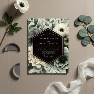 Invitation Mariage Floral Bleu Ardoise Éthéré