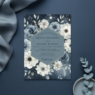 Invitation Mariage Floral Bleu Ardoise Humeur