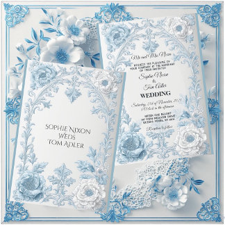 Invitation Mariage Floral Bleu Blanc de Style Campagnard Fran