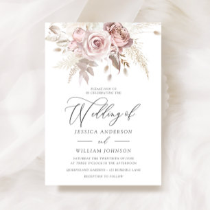 Invitation Mariage floral bleu Boho rose Rose