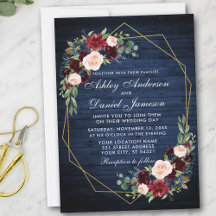 Mariage Floral Bleu Bois Géométrique Or Frame