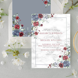 Invitation Mariage Floral Bleu Bourgogne Formel