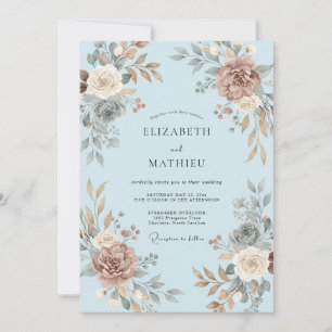 Invitation Mariage Floral Bleu Ciel