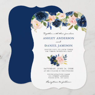Invitation Mariage floral bleu classique