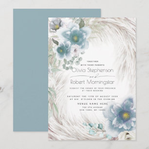 Invitation Mariage   Floral bleu Dusty